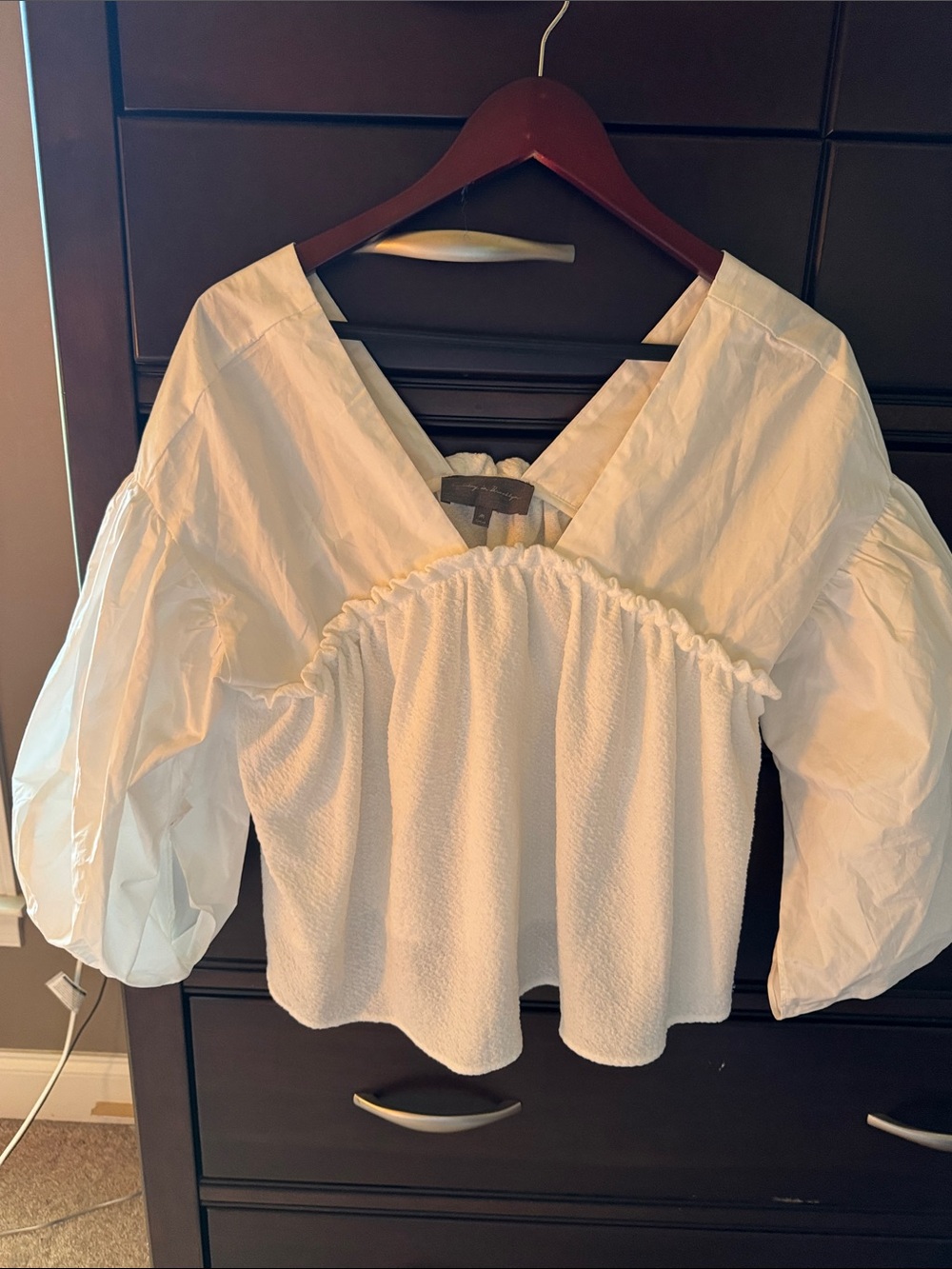 Sunday in Brooklyn White V-Neck Puff Sleeve Peplum Blouse